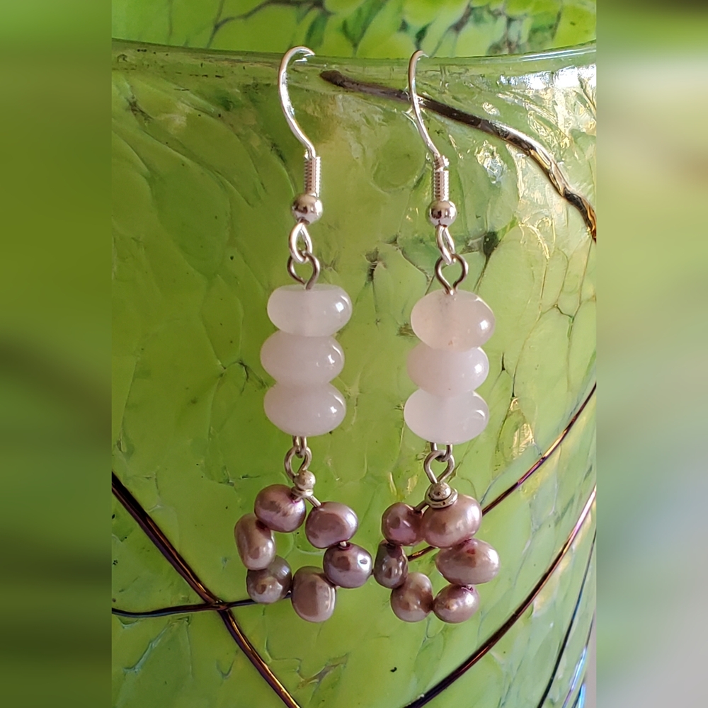 NEW Handmade Rose Quarts Dangle Earrings
